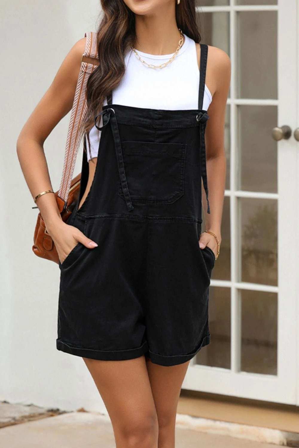 Square Neck Denim Overalls with Pockets - Trendsi - Flyclothing LLC