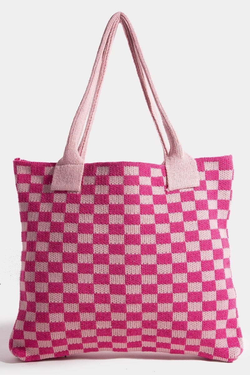 Fame Checkered Pattern Tote Bag - Trendsi