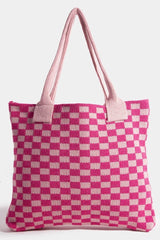 Fame Checkered Pattern Tote Bag - Trendsi