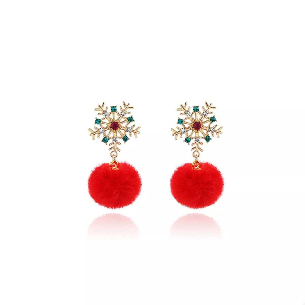 Christmas Snowflake Pom Pom Drop Earrings - Trendsi - Flyclothing LLC