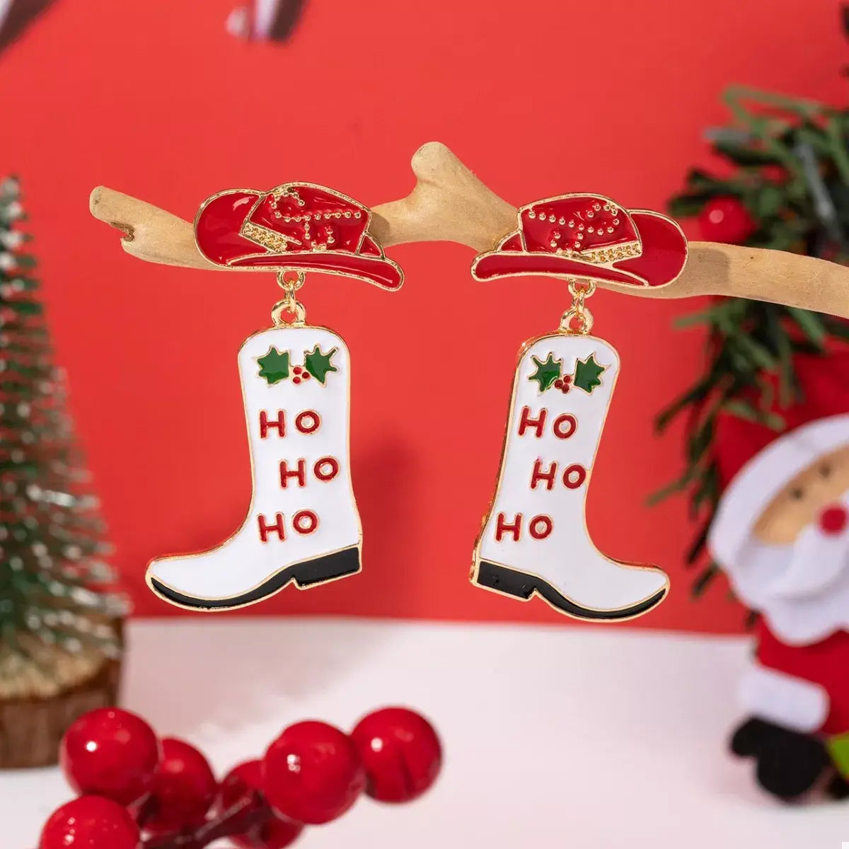 Christmas Cowboy Hat and Boot Dangle Earrings - Trendsi - Flyclothing LLC