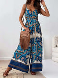Printed V-Neck Wide Leg Jumpsuit - Trendsi - Flyclothing LLC
