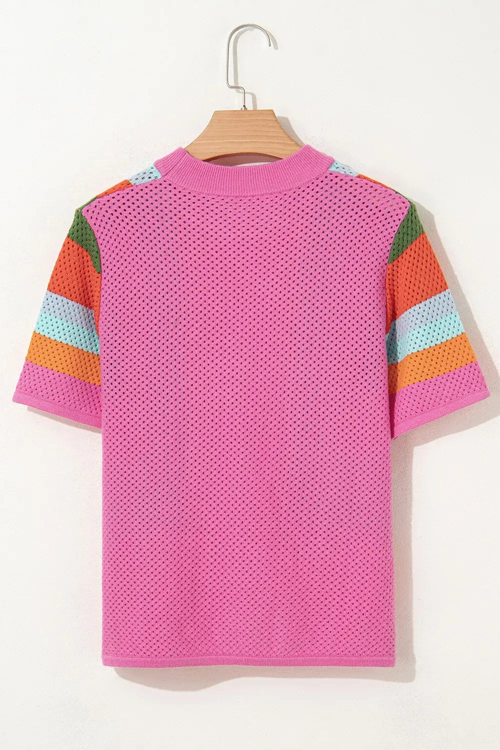 Color Block Eyelet Casual Knit Top - Trendsi - Flyclothing LLC