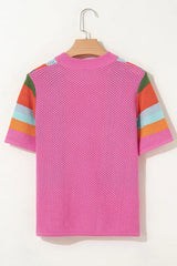 Color Block Eyelet Casual Knit Top - Trendsi - Flyclothing LLC