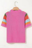 Color Block Eyelet Casual Knit Top - Trendsi