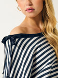 Striped Off-Shoulder Ribbon Accent Sweatshirt - Trendsi - Flyclothing LLC