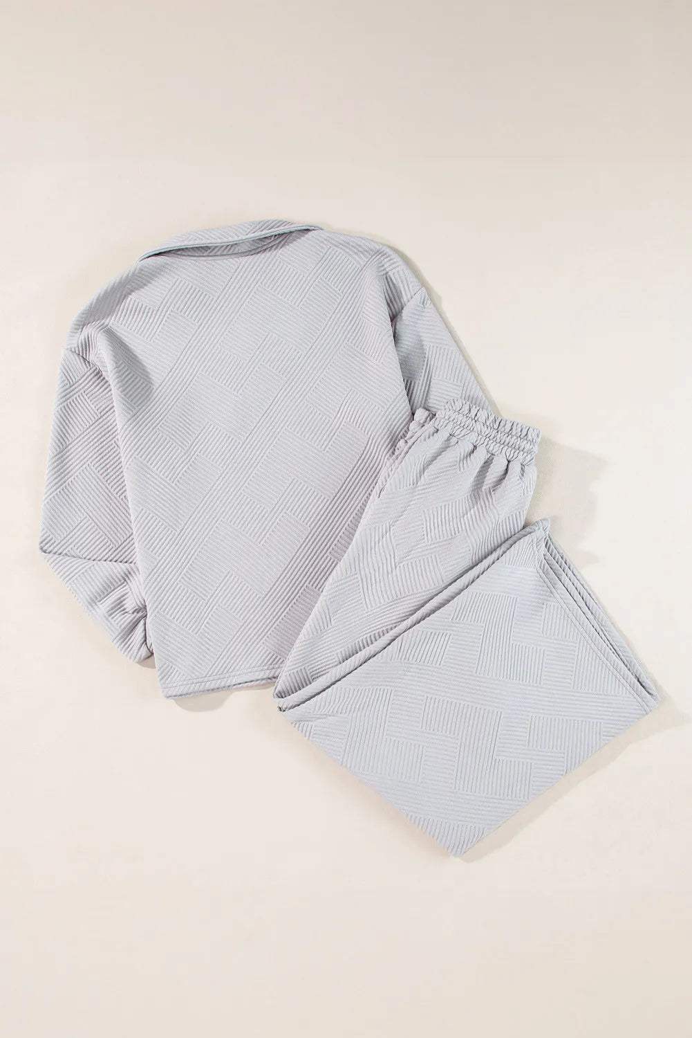 Textured Long Sleeve Top and Drawstring Pants Set - Trendsi - Flyclothing LLC