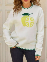 Lemon Round Neck Sweater - Trendsi - Flyclothing LLC