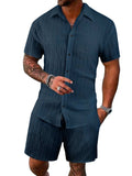 Men's Full Size Button Down Short Sleeve Shirt and Shorts Set Plus Size - Trendsi - Flyclothing LLC