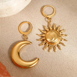 18K Gold-Plated Asymmetrical Sun & Moon Earrings - Trendsi - Flyclothing LLC