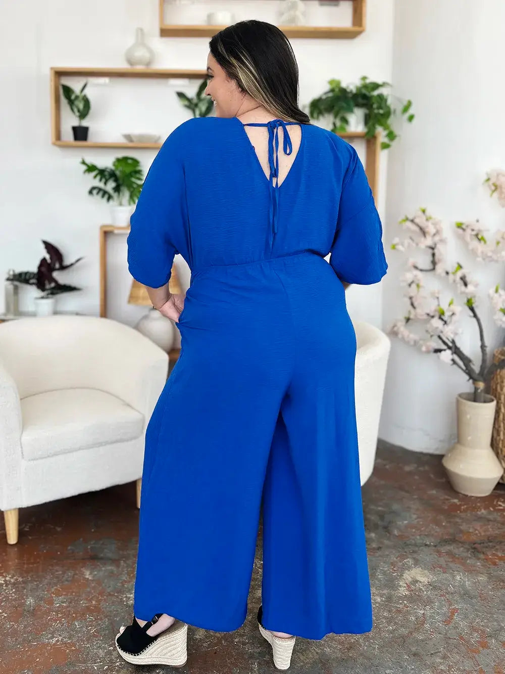 Double Take Full Size Surplice Wide Leg Jumpsuit with Pockets - Trendsi - Flyclothing LLC