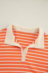 Striped Johnny Collar Long Sleeve Sweatshirt - Trendsi - Flyclothing LLC