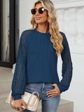 Round Neck Lace Long Sleeve Top - Trendsi - Flyclothing LLC