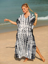 Tie-Dye V-Neck Half Sleeve Cover-Up - Trendsi - Flyclothing LLC