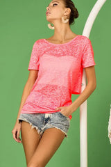 BiBi Burn Out Knit Top with Back Double Twist Detail - Trendsi - Flyclothing LLC