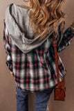 Drawstring Plaid Button Up Hooded Shacket - Trendsi