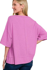 Zenana Ribbed Boat Neck 3/4 Sleeve Top - Trendsi - Flyclothing LLC