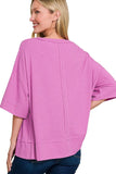Zenana Ribbed Boat Neck 3/4 Sleeve Top - Trendsi