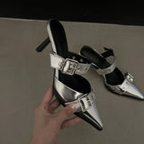 Point Toe Flare Heel Buckle Sandals - Trendsi