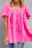 Square Neck Short Sleeve Blouse - Trendsi - Flyclothing LLC