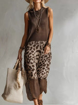 Full Size Sleeveless Color-Block Leopard Sweater Dress Plus Size - Trendsi - Flyclothing LLC