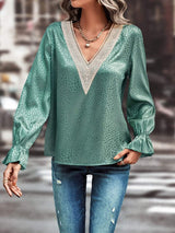 V-Neck Flounce Sleeve Blouse - Trendsi - Flyclothing LLC