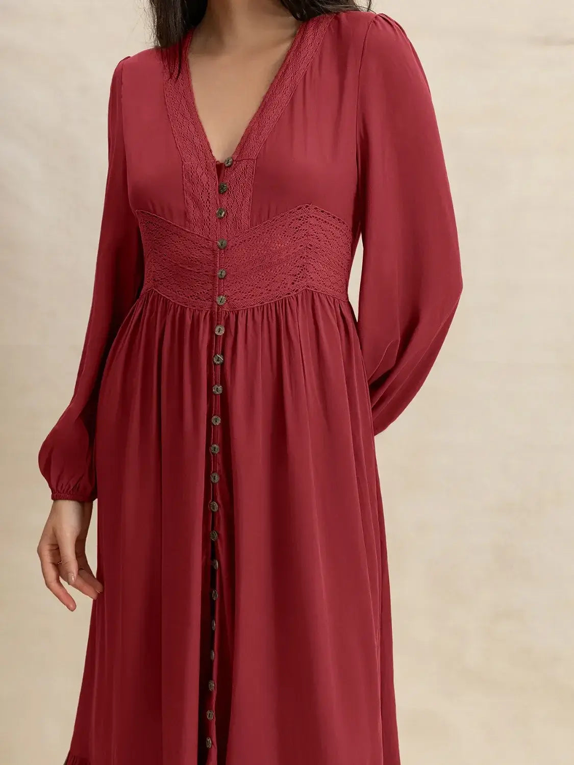 V-Neck Balloon Sleeve Ruffled Hem Maxi Dress - Trendsi - Flyclothing LLC