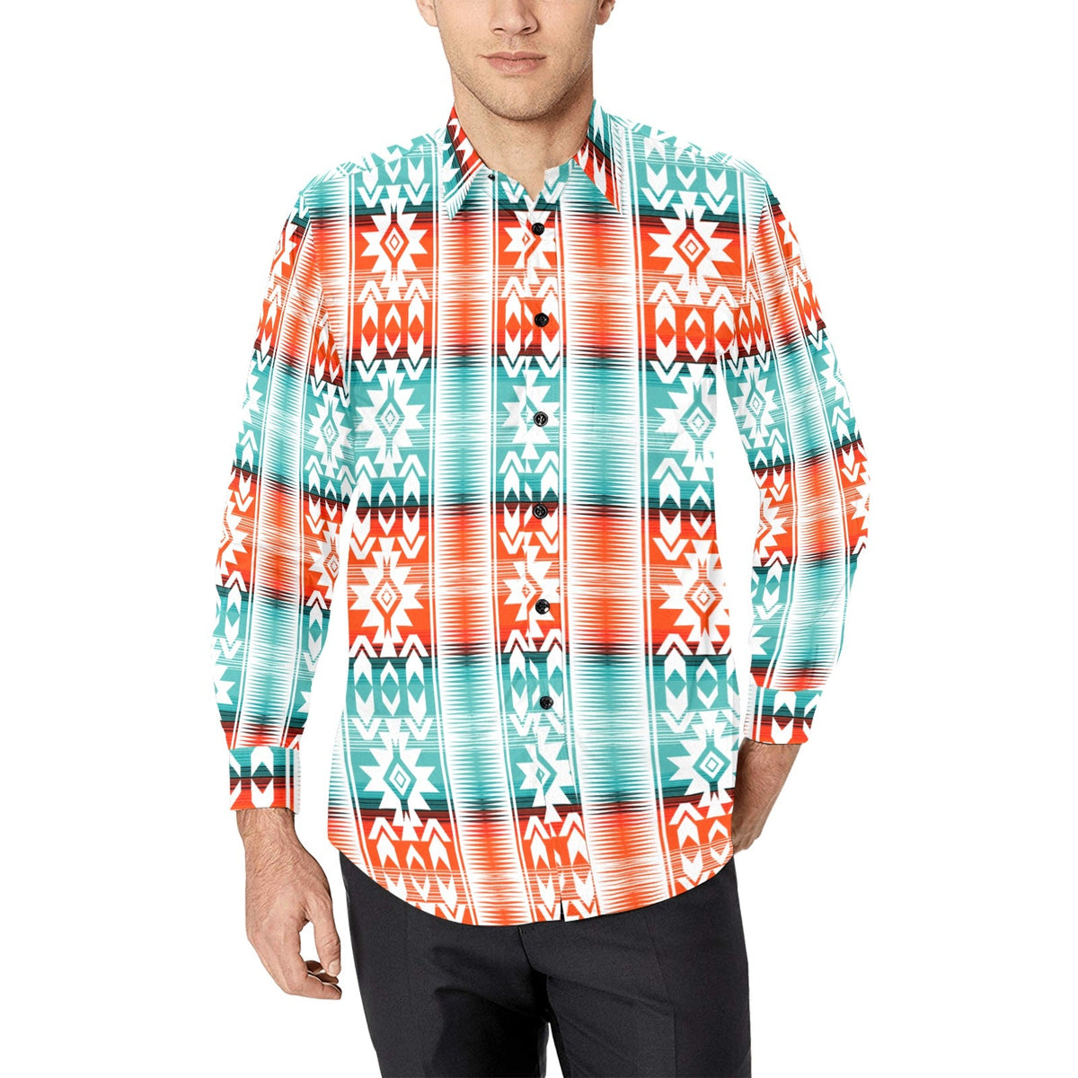 Baha Ranch Turquoise Orange Aztec Unisex Western Button UP Shirt