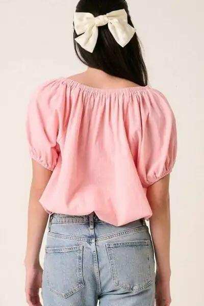 Mittoshop Linen Two-Way Short Sleeve Crop Blouse - Trendsi - Flyclothing LLC