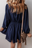 Drawstring Half Button Long Sleeve Dress - Trendsi