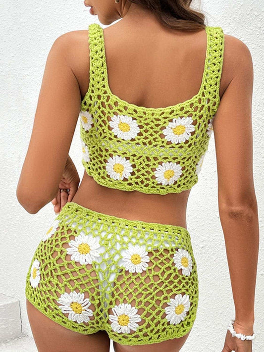 Flower Cutout Wide Strap Two-Piece Cover Up - Trendsi - Flyclothing LLC