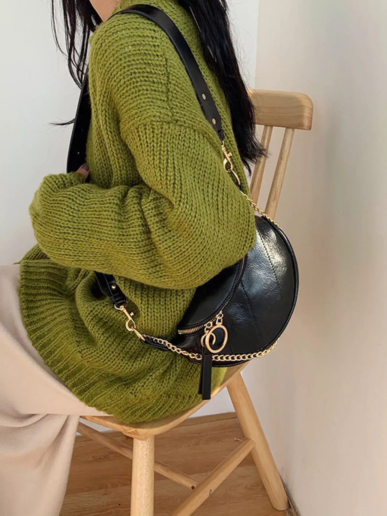 Chain Decor Crescent Crossbody Bag - Trendsi - Flyclothing LLC