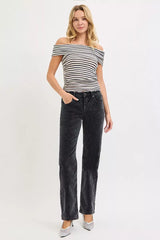 RISEN Tummy Control Mid Rise Straight Leg Corduroy Pants - Trendsi - Flyclothing LLC