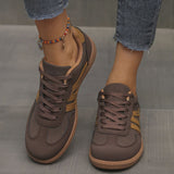 Contrast Lace Up Round Toe Sneakers - Trendsi