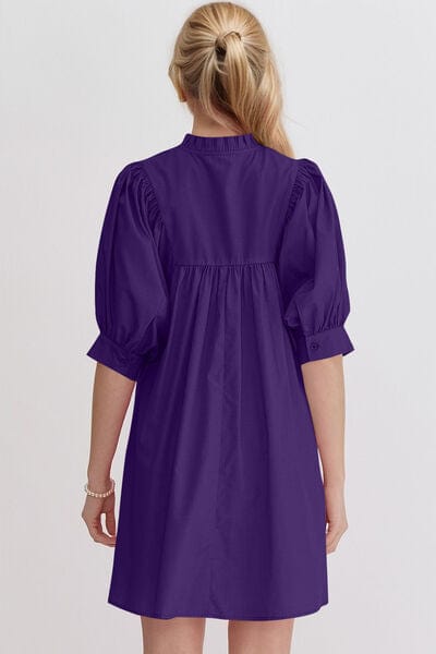 Oh Frill Notched Puff Sleeve Babydoll Mini Dress - Trendsi