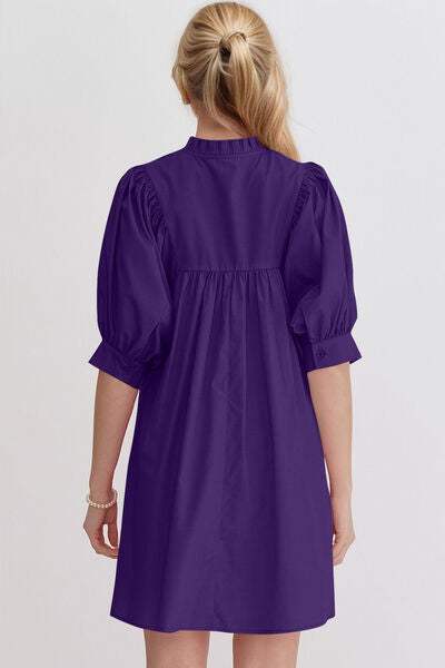 Oh Frill Notched Puff Sleeve Babydoll Mini Dress - Trendsi - Flyclothing LLC