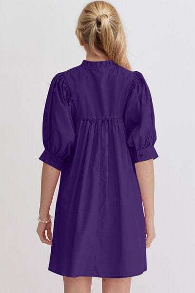 Oh Frill Notched Puff Sleeve Babydoll Mini Dress - Trendsi - Flyclothing LLC