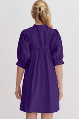 Oh Frill Notched Puff Sleeve Babydoll Mini Dress - Trendsi
