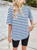 Lovelet Striped Round Neck Half Sleeve T-Shirt - Trendsi - Flyclothing LLC
