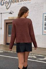 Round Neck Button Up Cardigan with Pockets - Trendsi - Flyclothing LLC