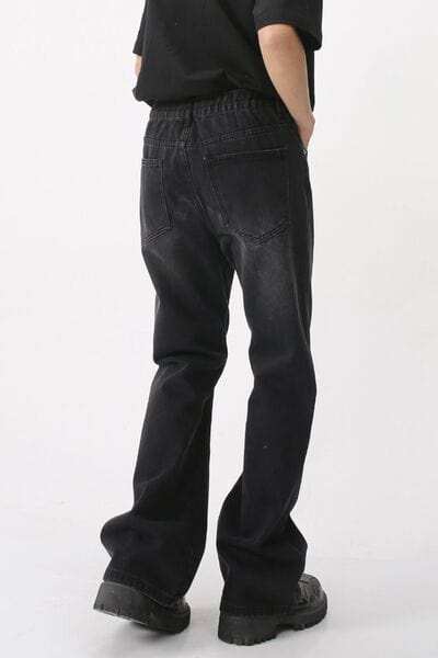 Casual Mid-Rise Elasticated Waistband Jeans - Trendsi - Flyclothing LLC
