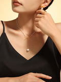 Stainless Steel Bow Pendant Necklace with Pearls - Trendsi