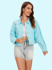 Distressed Distressed Button Up Denim Jacket - Trendsi