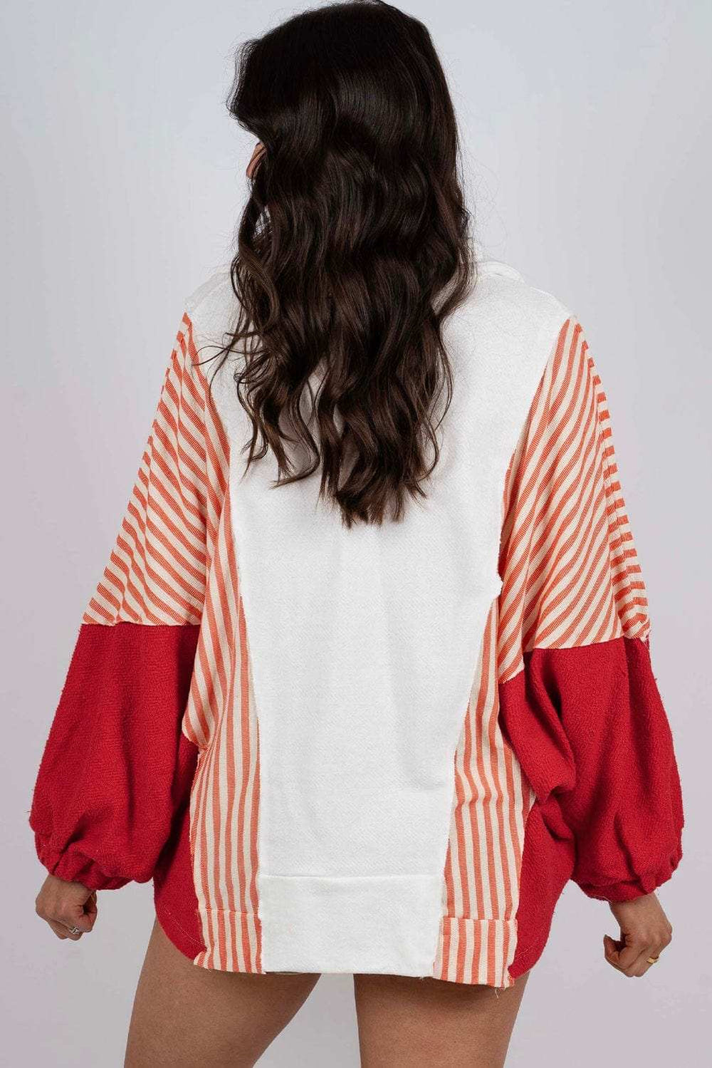 Striped Johnny Collar Long Sleeve Sweatshirt - Trendsi - Flyclothing LLC