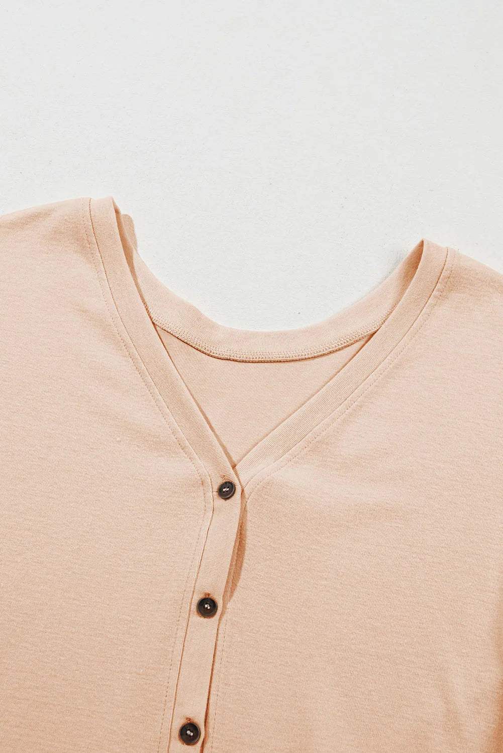 Curved Hem V-Neck Long Sleeve Top - Trendsi - Flyclothing LLC