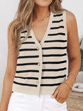 Striped V-Neck Knit Vest - Trendsi - Flyclothing LLC
