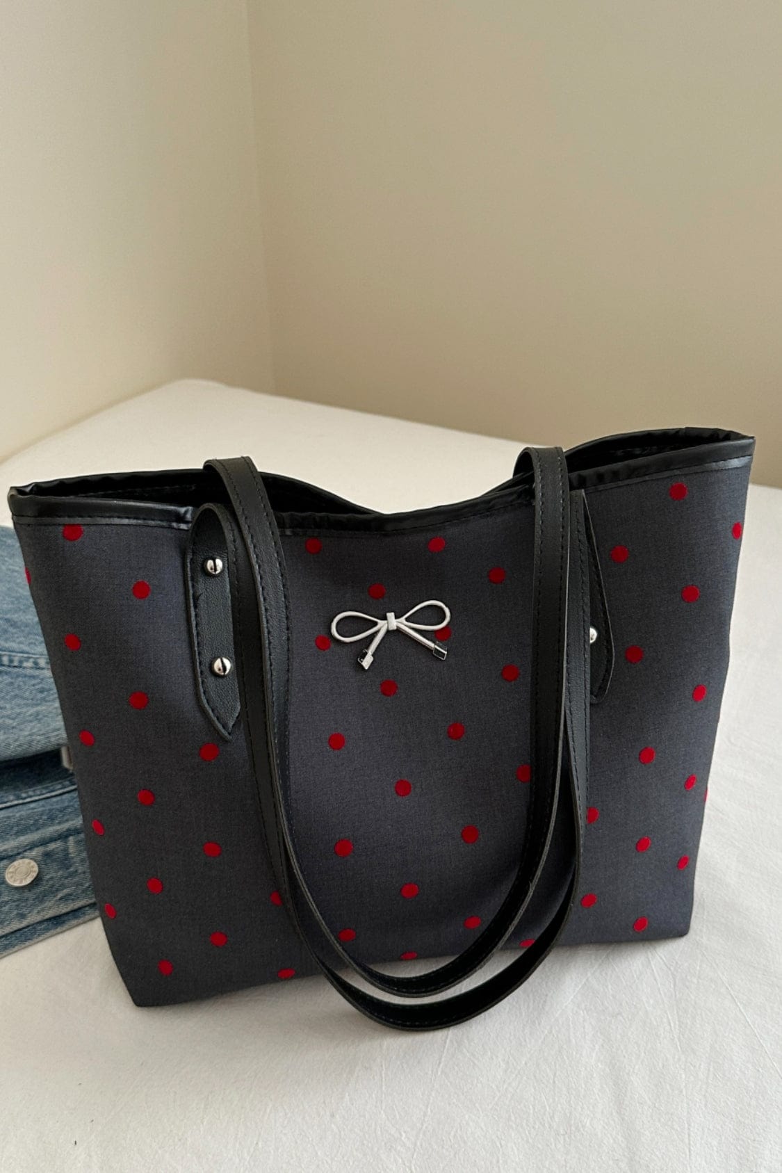 Bow Trim Polyester Tote Bag - Trendsi