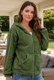 Zip Up Long Sleeve Fuzzy Hooded Outerwear - Trendsi - Flyclothing LLC