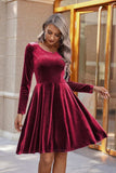 Round Neck Long Sleeve Knee Length Dress - Trendsi - Flyclothing LLC