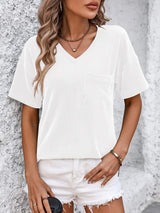 V-Neck Dropped Shoulder T-Shirt - Trendsi - Flyclothing LLC